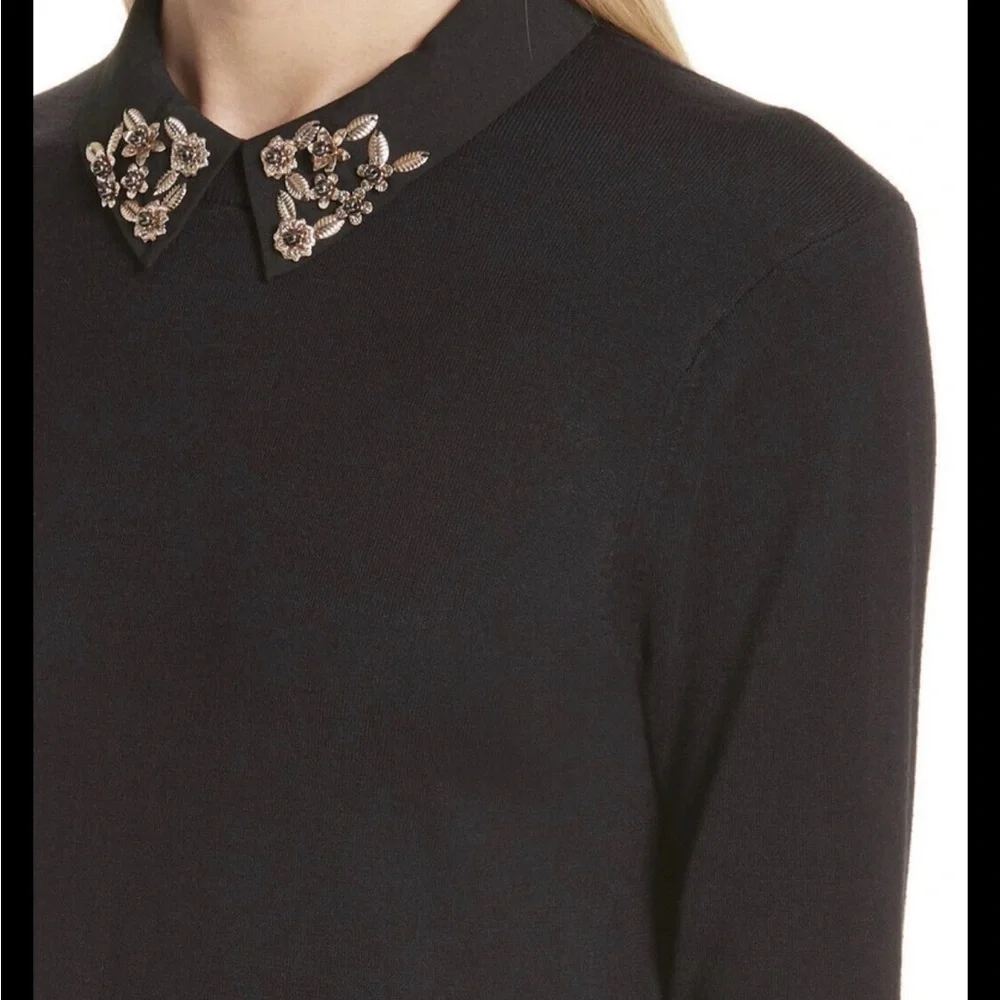 Ted Baker London Black Top with Gold Embellished Collar - Picture 2 of 10